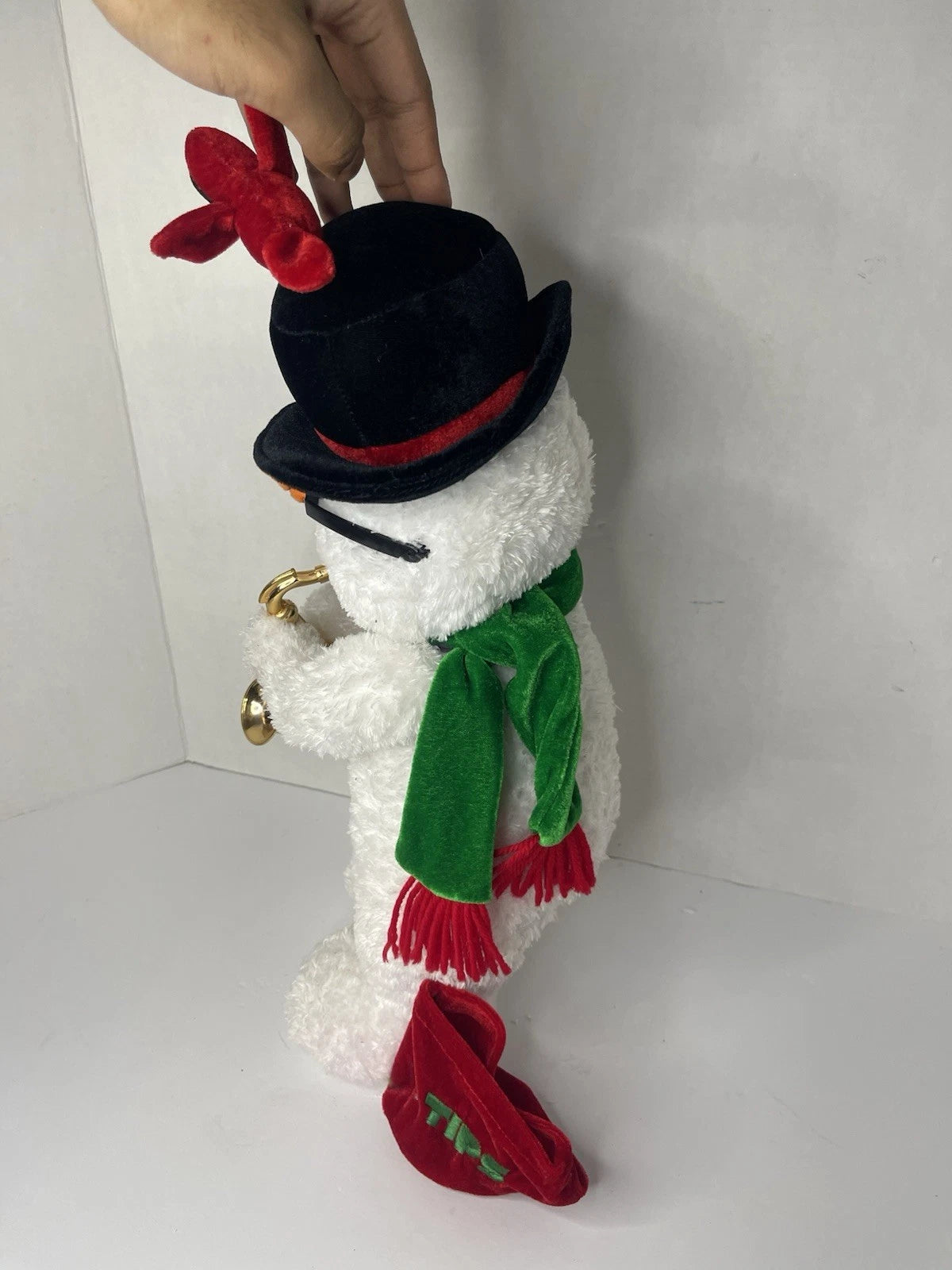 Rare Galerie Au Chocolat Animated Plush Saxophone Snowman w/Cardinal Read
