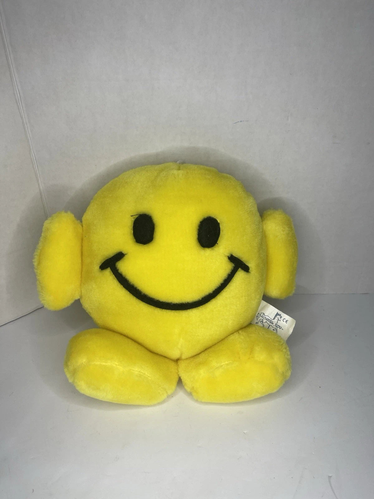 Rare Vintage Carousel Toy Stuffed Yellow Happy Smile Double Face Plush Hanging
