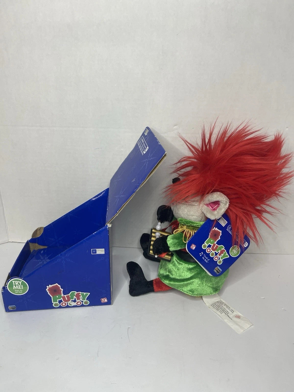 See Video - Gemmy Puffy Heads Mouse Animated Plush - Red Hair Variant
